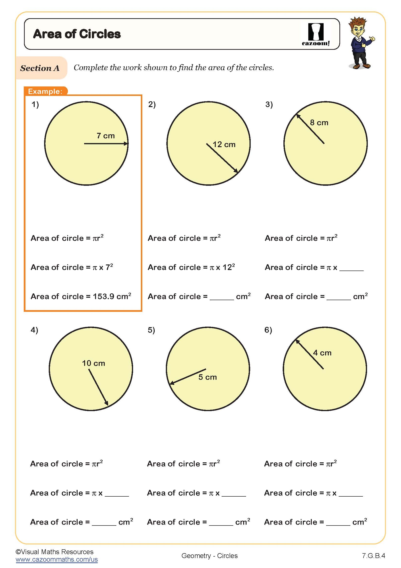 Free Circle Area Worksheet Printable