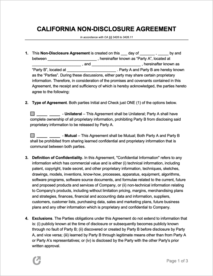 Free California Non Disclosure Agreement Template PDF WORD