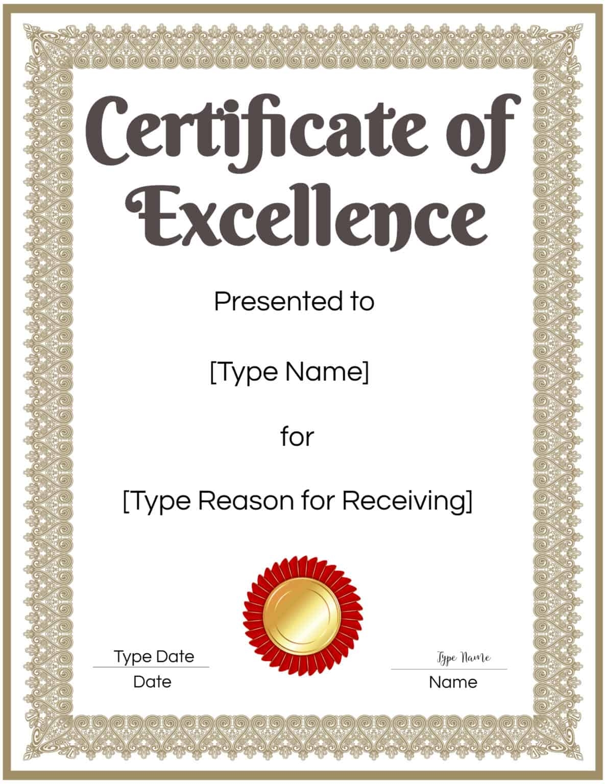 FREE Certificate Of Excellence Editable And Printable