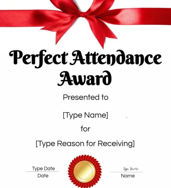 FREE Editable And Printable Perfect Attendance Award