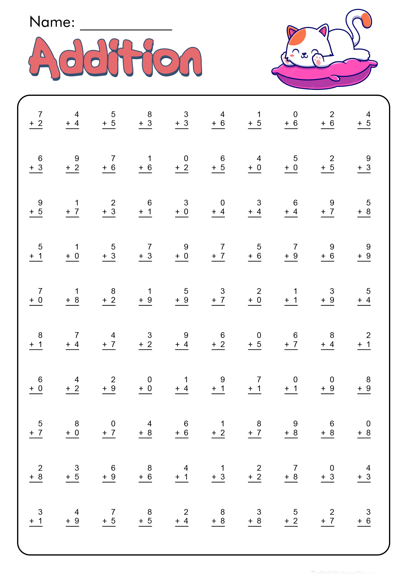 Free Math Facts Worksheets