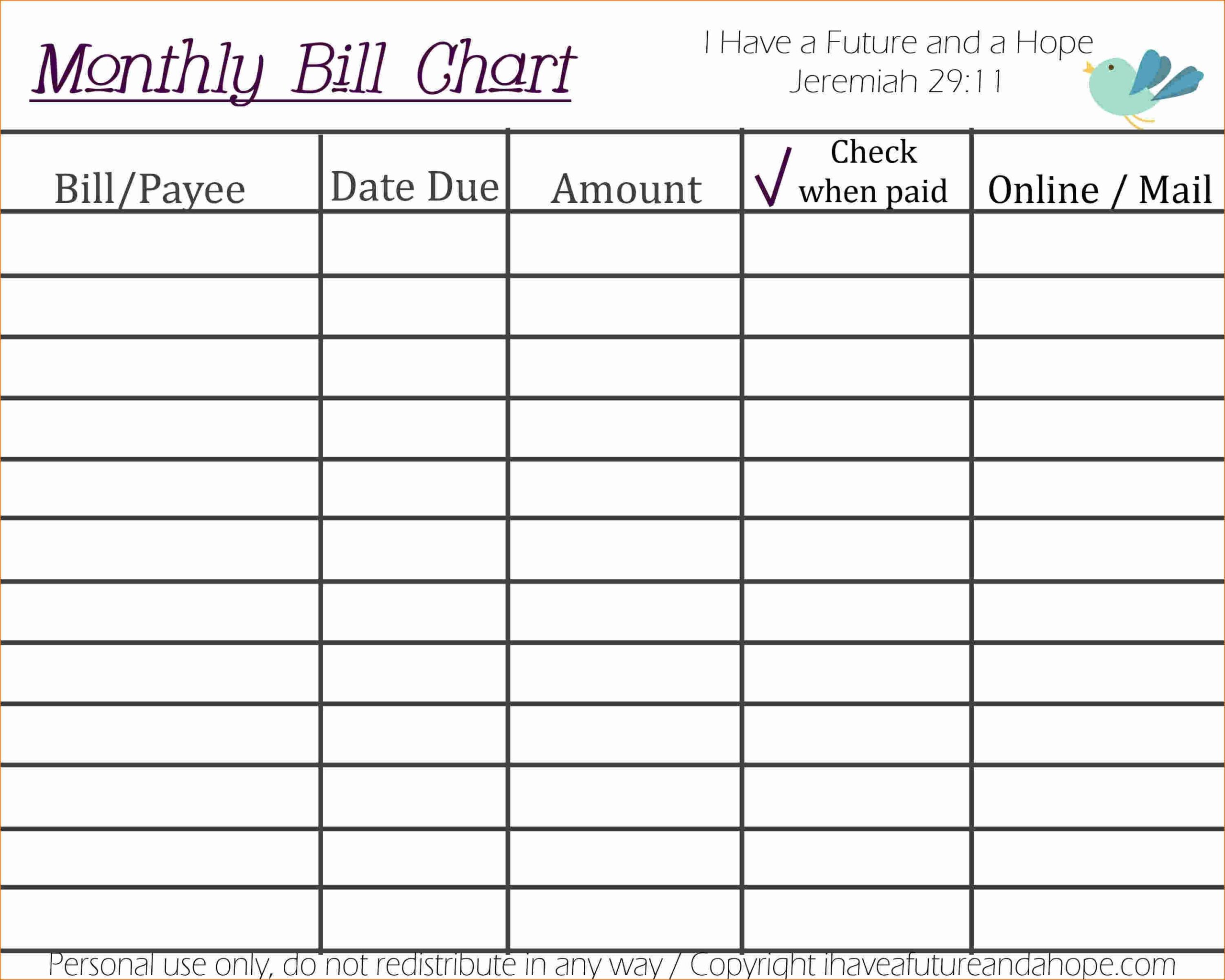 Monthly Bill Organizer Template Excel Free Printable