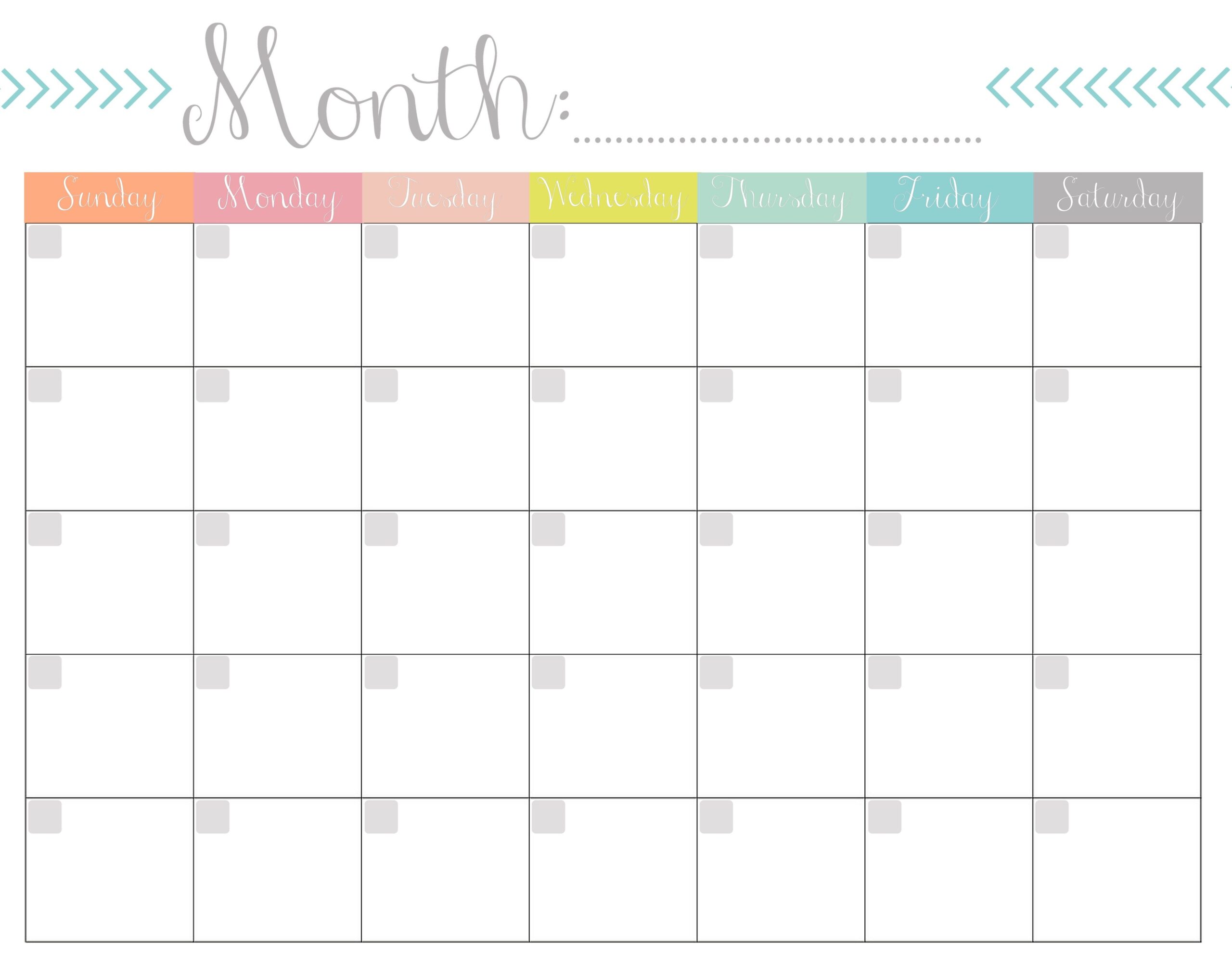 Free Monthly Printable Calendars