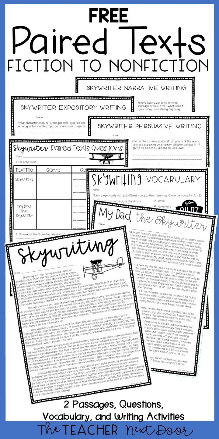 FREE Paired Texts Fiction To Nonfiction Sample Reading Comprehension 