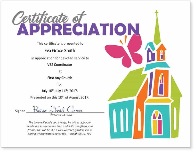 Free Pastor Appreciation Certificate Template