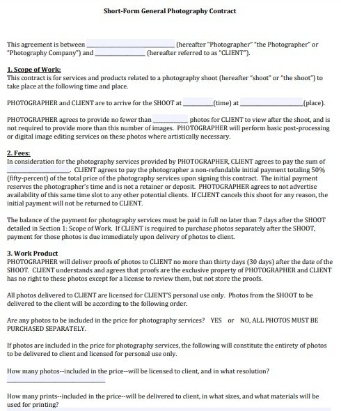 Free Photography Contract Template Word PDF Excel TMP