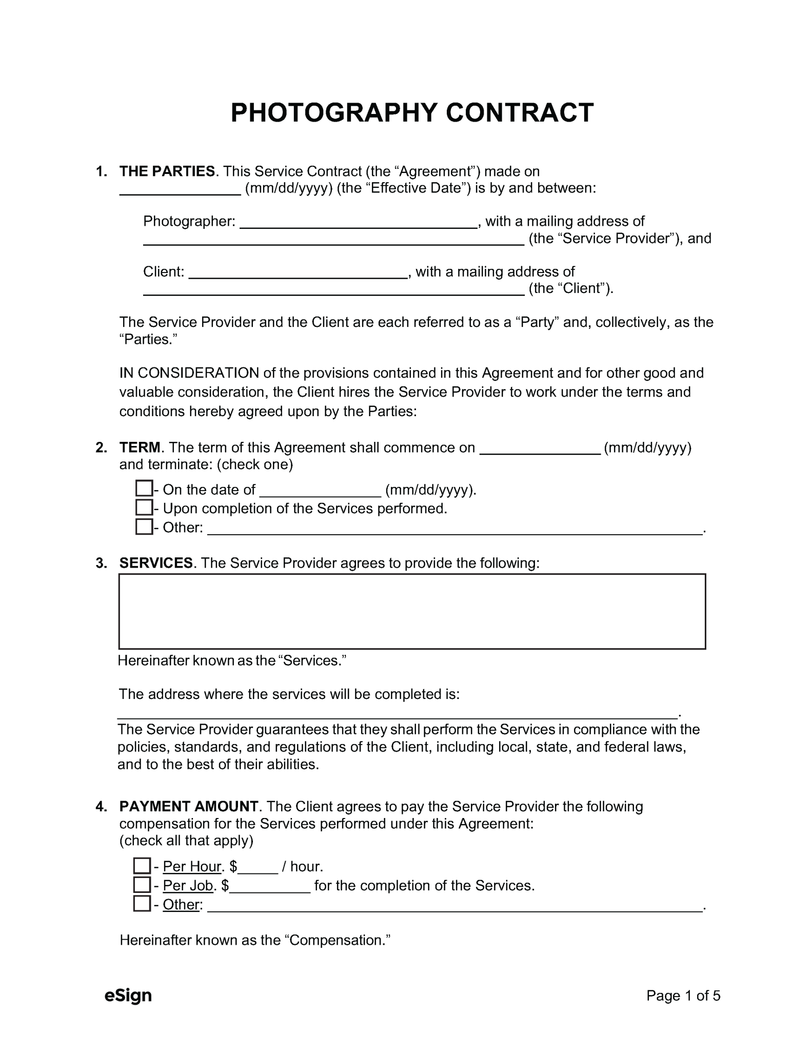 Free Photography Contract Templates 2 PDF Word