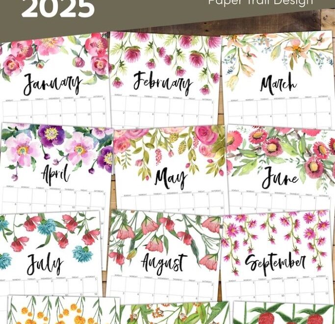 Free Printable 2025 Floral Calendar Paper Trail Design