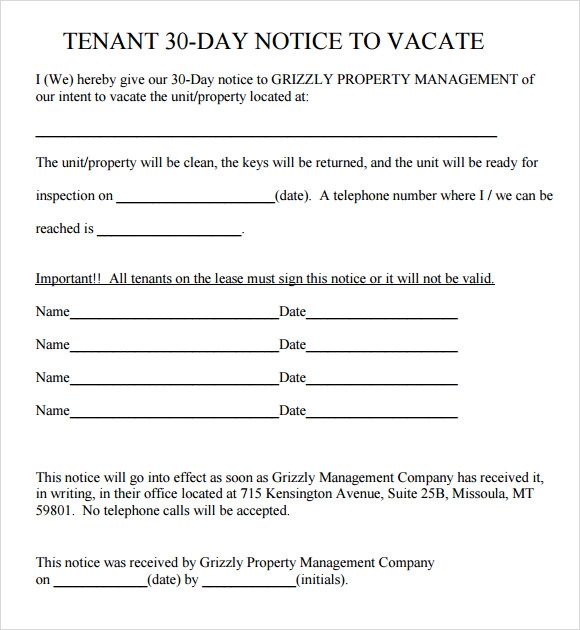 Free Printable 30 Day Notice To Tenant Free Templates Printable
