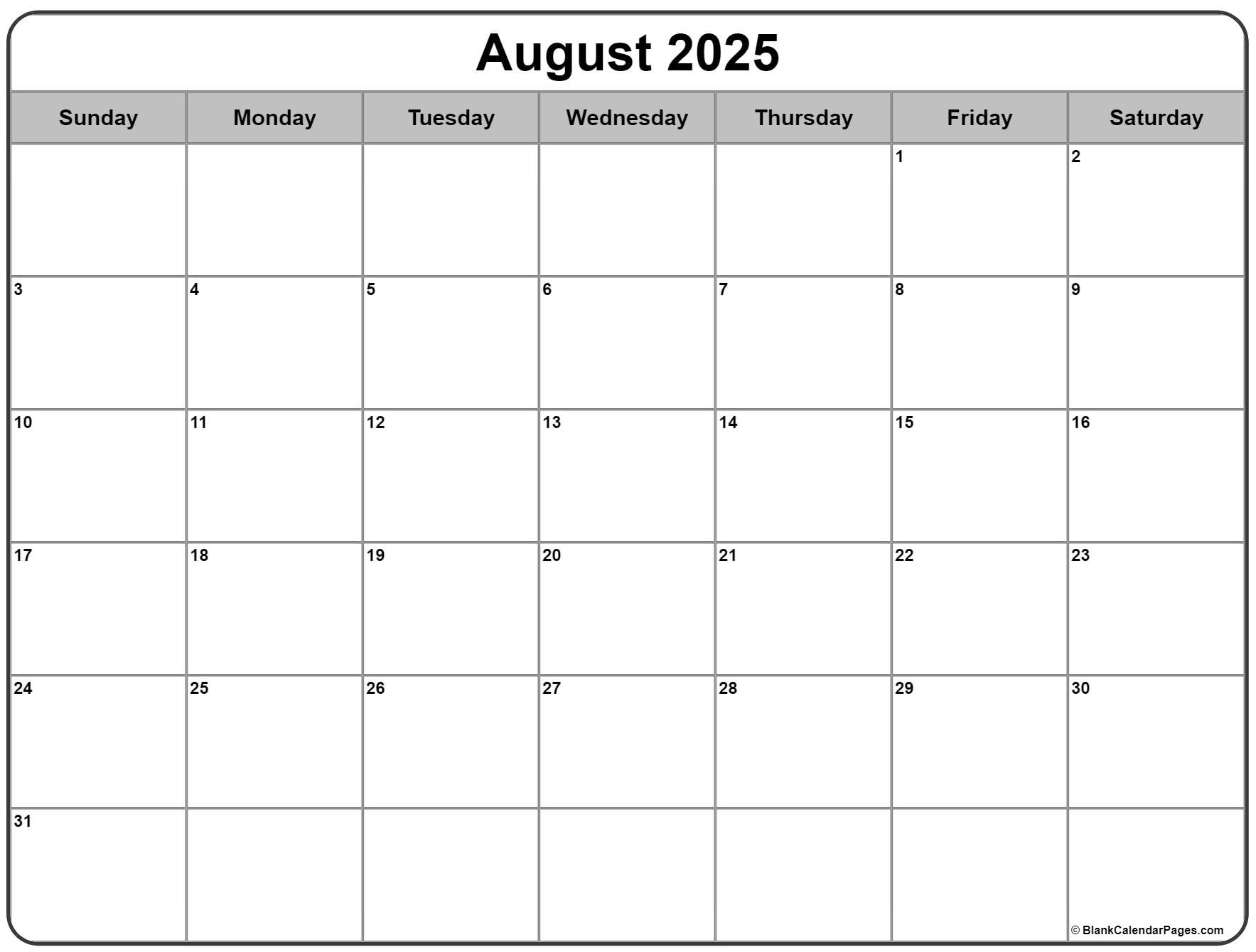 Free Printable August Calendar 2025 Blank Delilah Ellisa