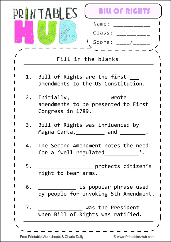 Free Printable Bill Of Rights Worksheets