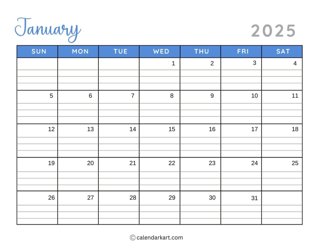 Printable Monthly Calendar 2025 With Lines