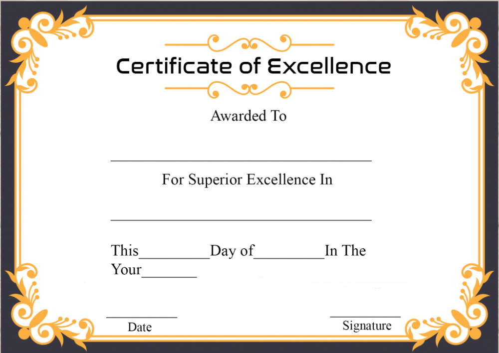 Free Printable Certificate Of Excellence Template With Regard To 