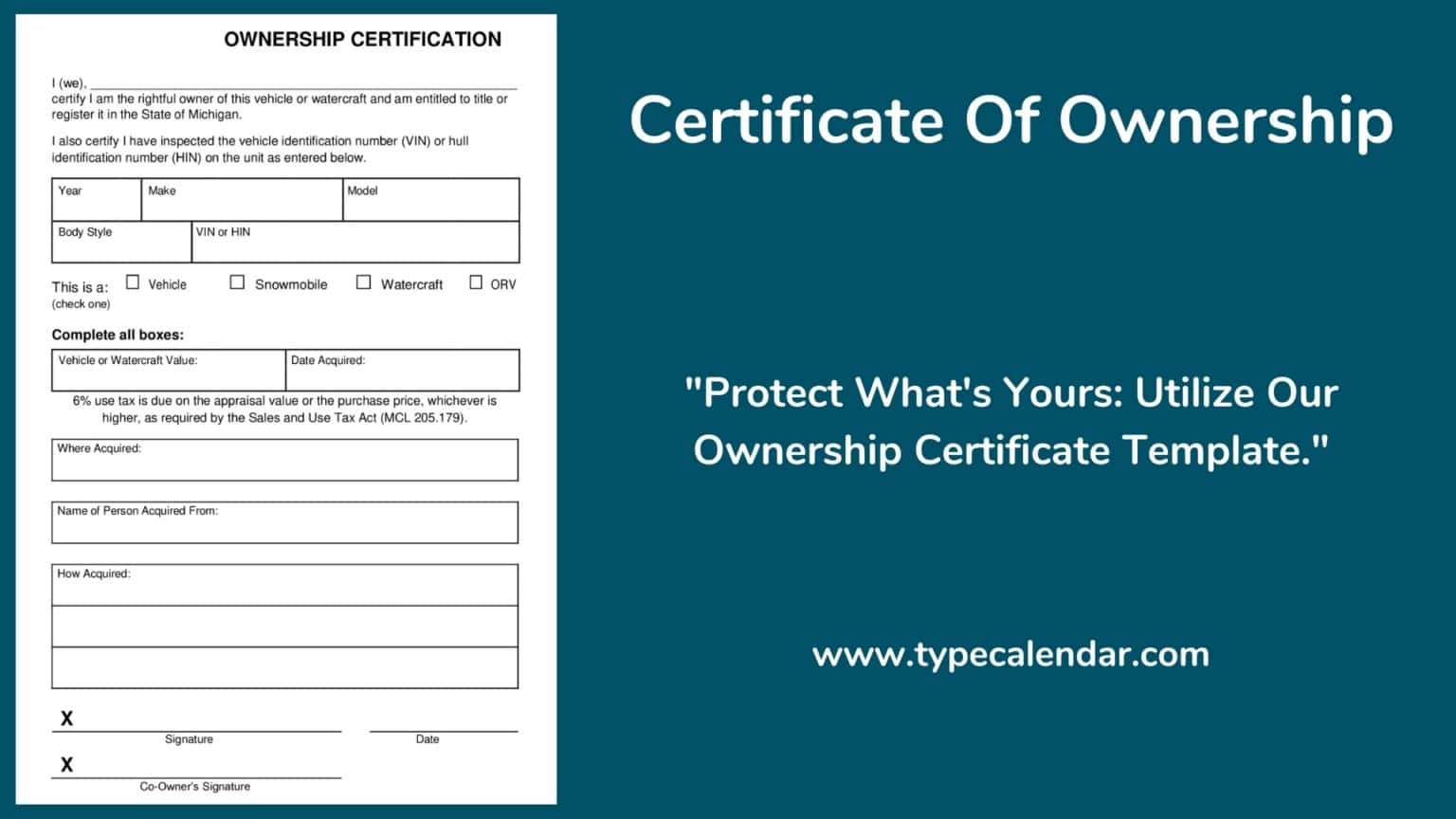 Free Printable Certificate Of Ownership