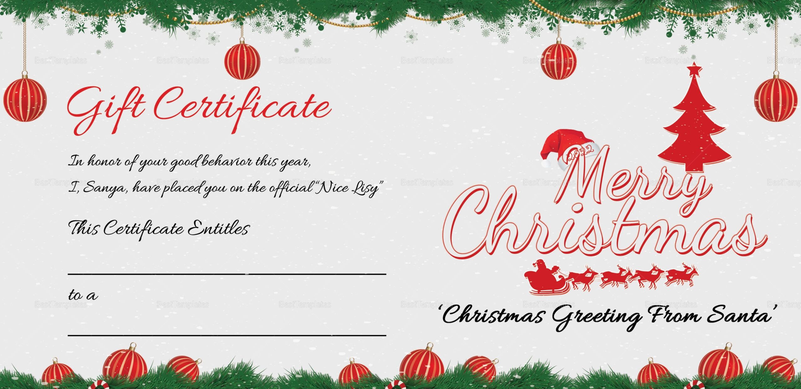 Free Printable Christmas Gift Certificate Forms Printable Templates
