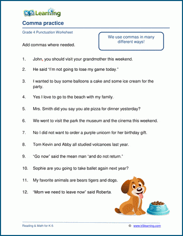 Free Printable Comma Worksheets
