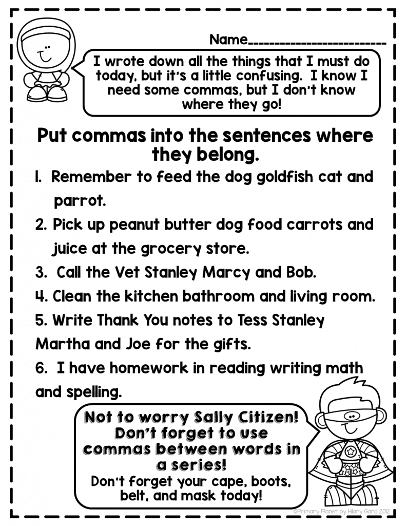 Free Printable Comma Worksheets
