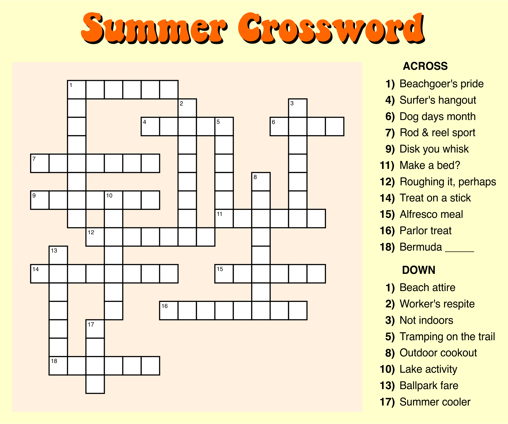 Free Printable Crossword Puzzles Easy Printable Summer Activities