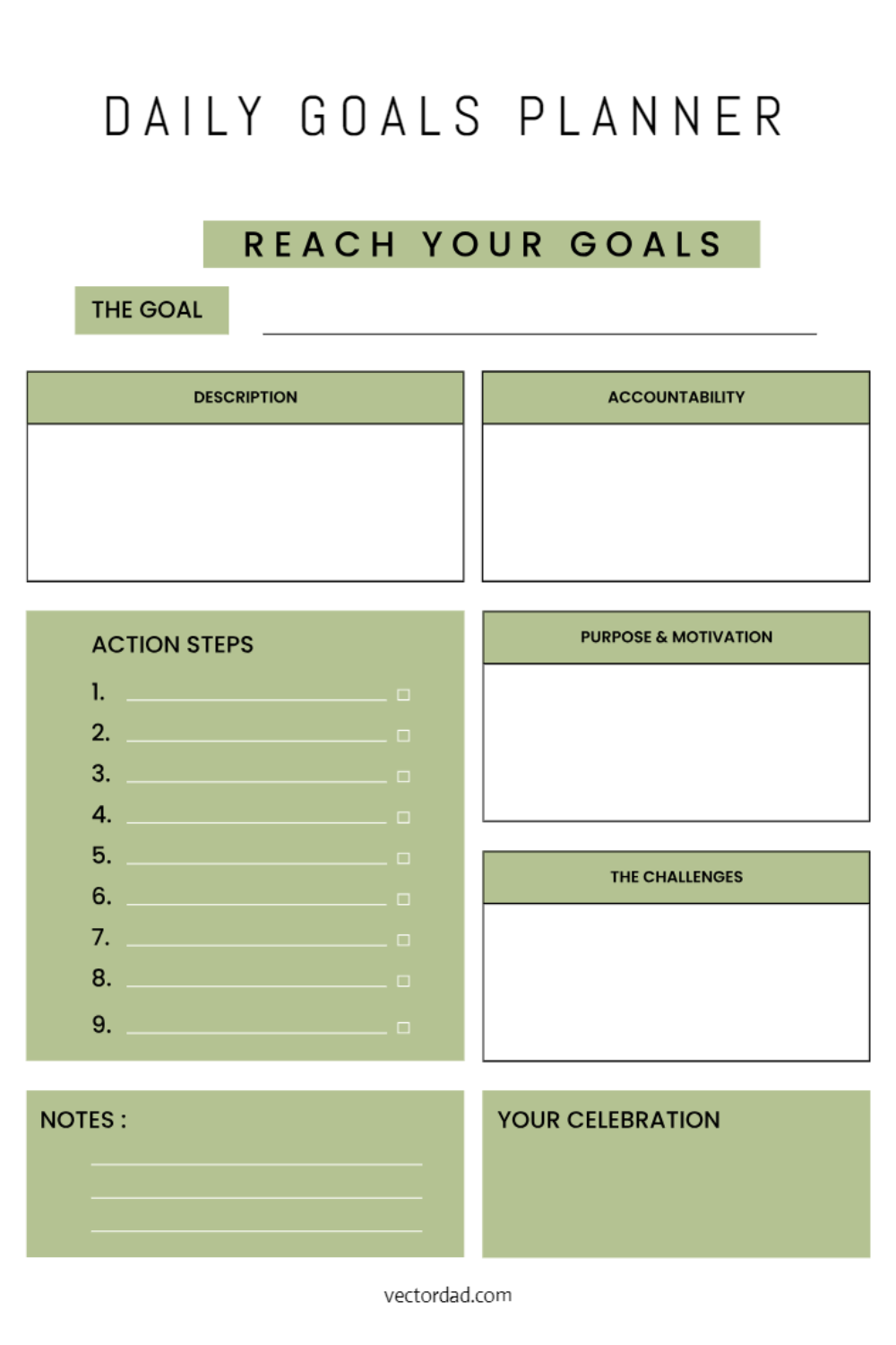 Printable Daily Goal Planner Template