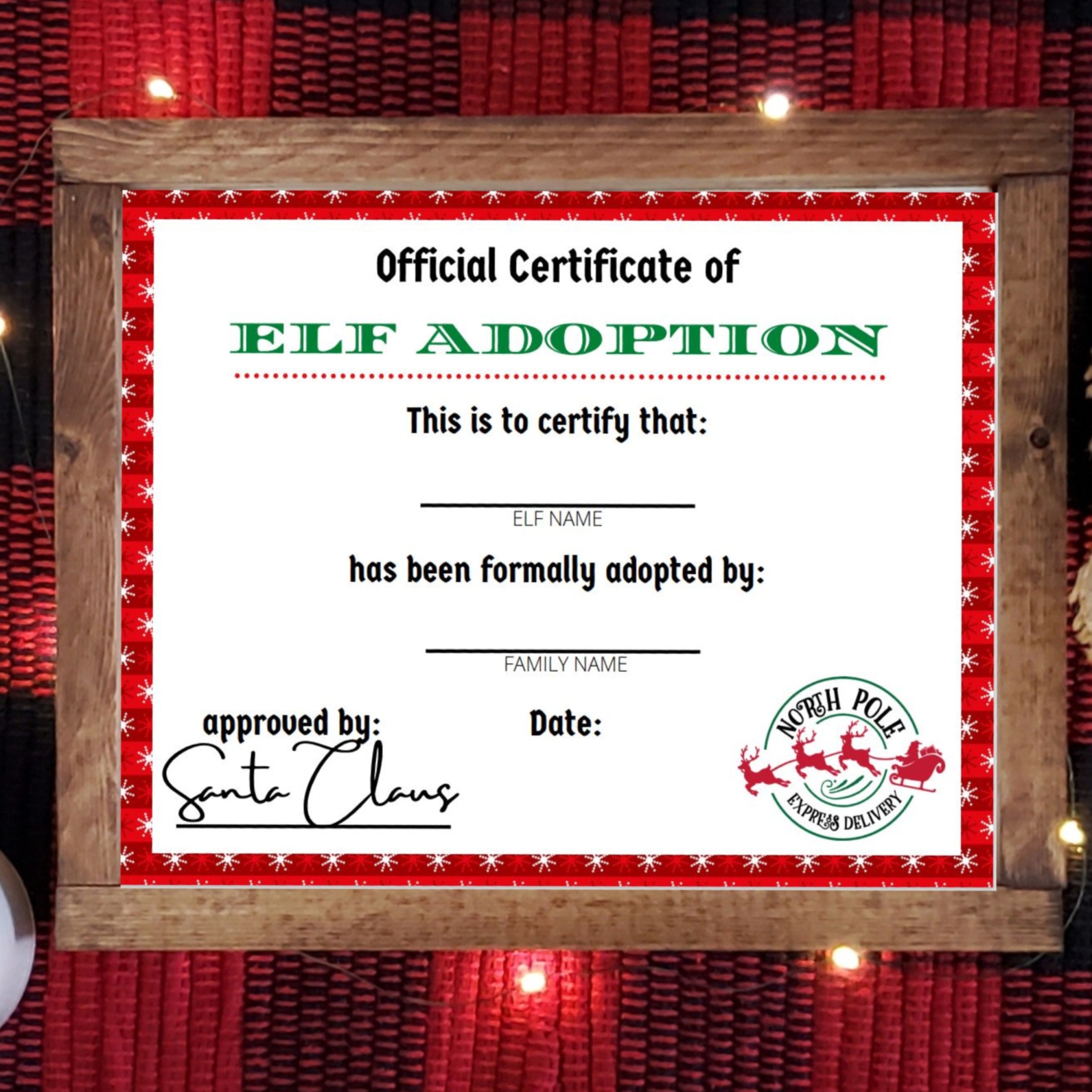 Elf Adoption Certificate Free Printable