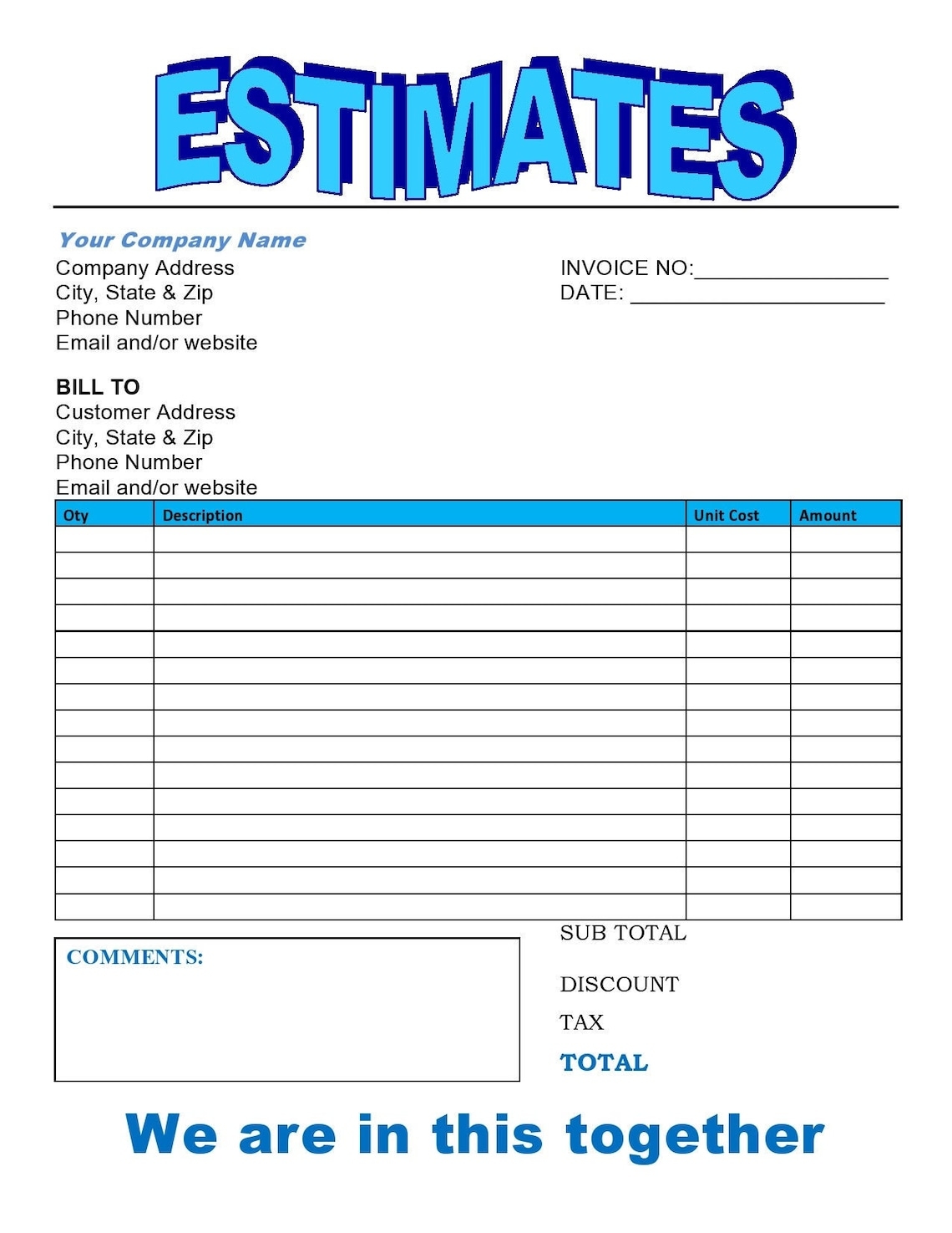 Free Printable Small Business Estimate Forms