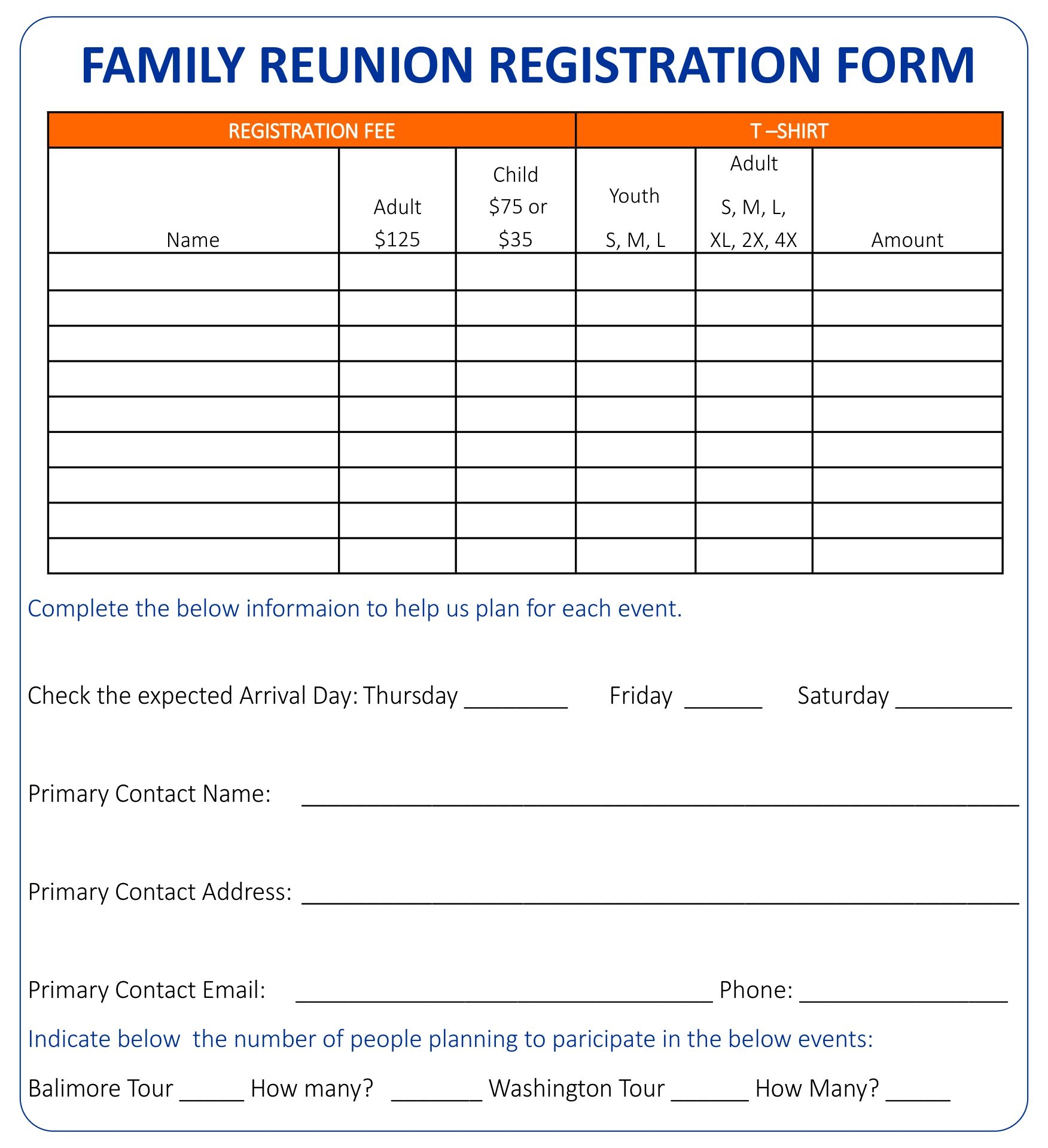 Free Printable Family Reunion Forms