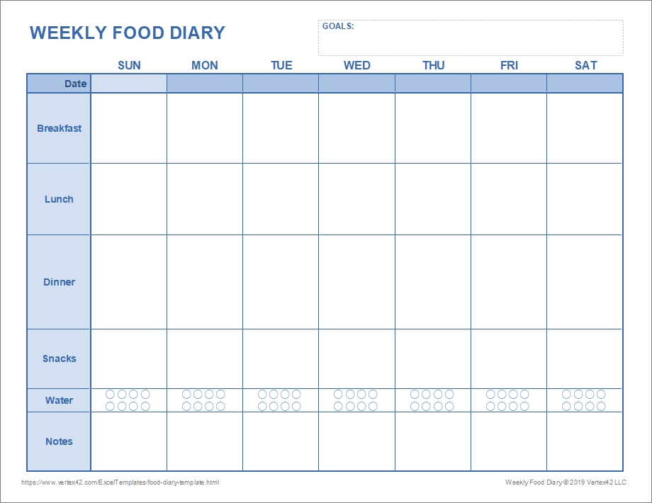 Food Diary Template Printable