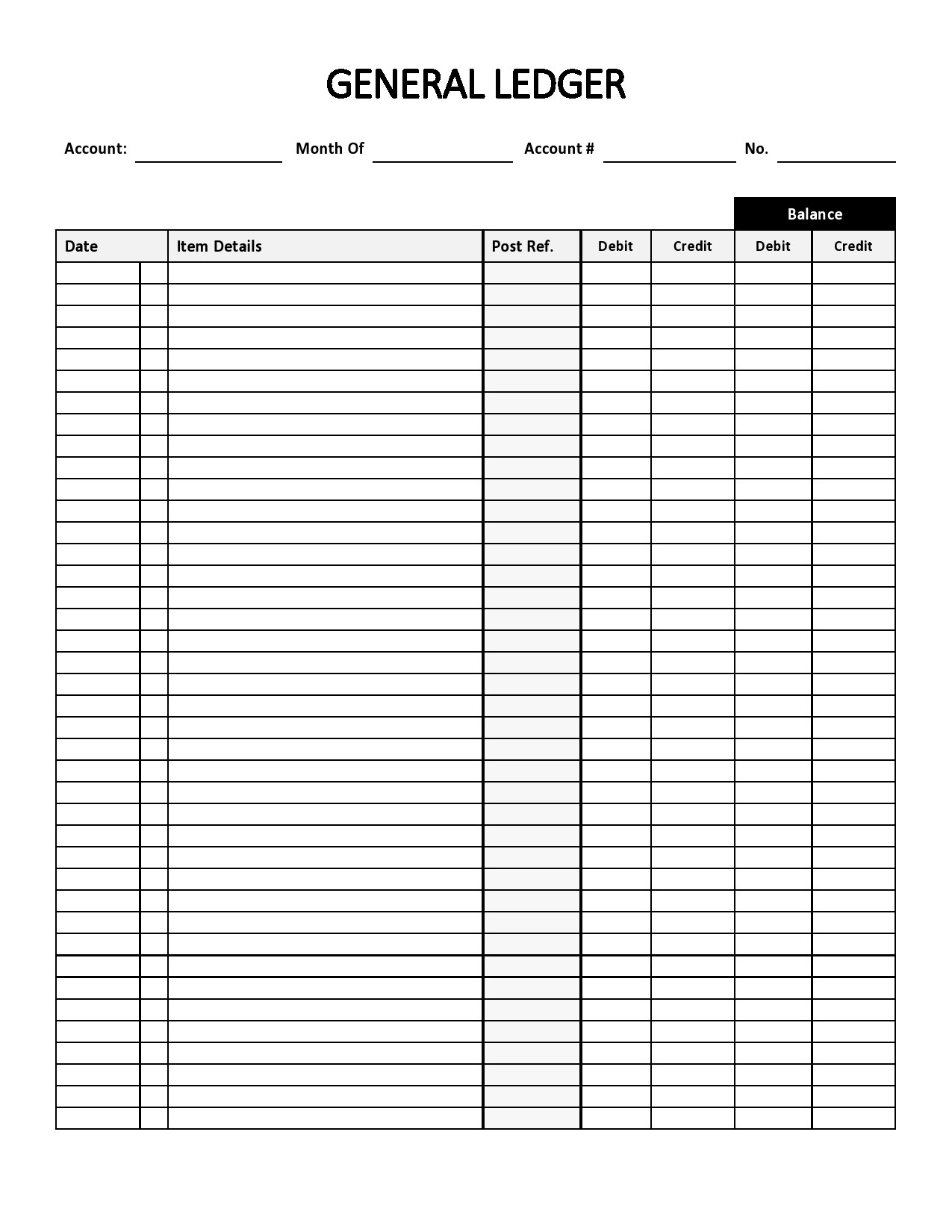 Accounting Ledger Template Printable