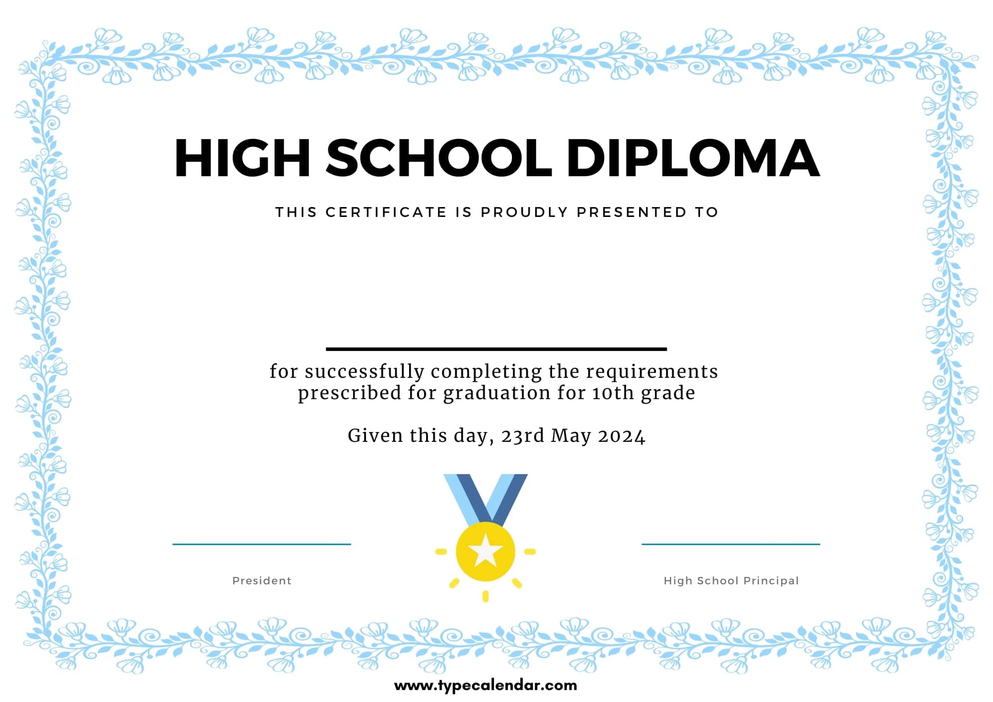 Free Printable High School Diploma Templates