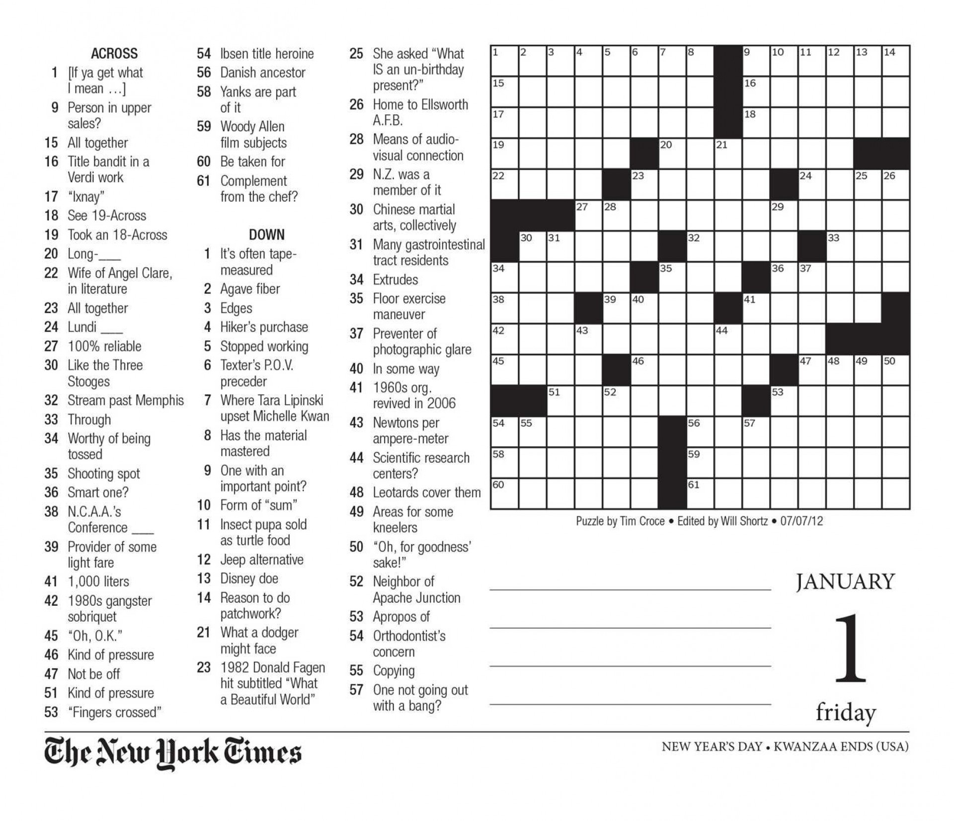 Printable Crossword Puzzles Courier Post