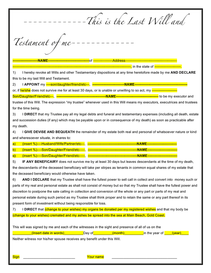 Free Printable Last Will And Testament Forms