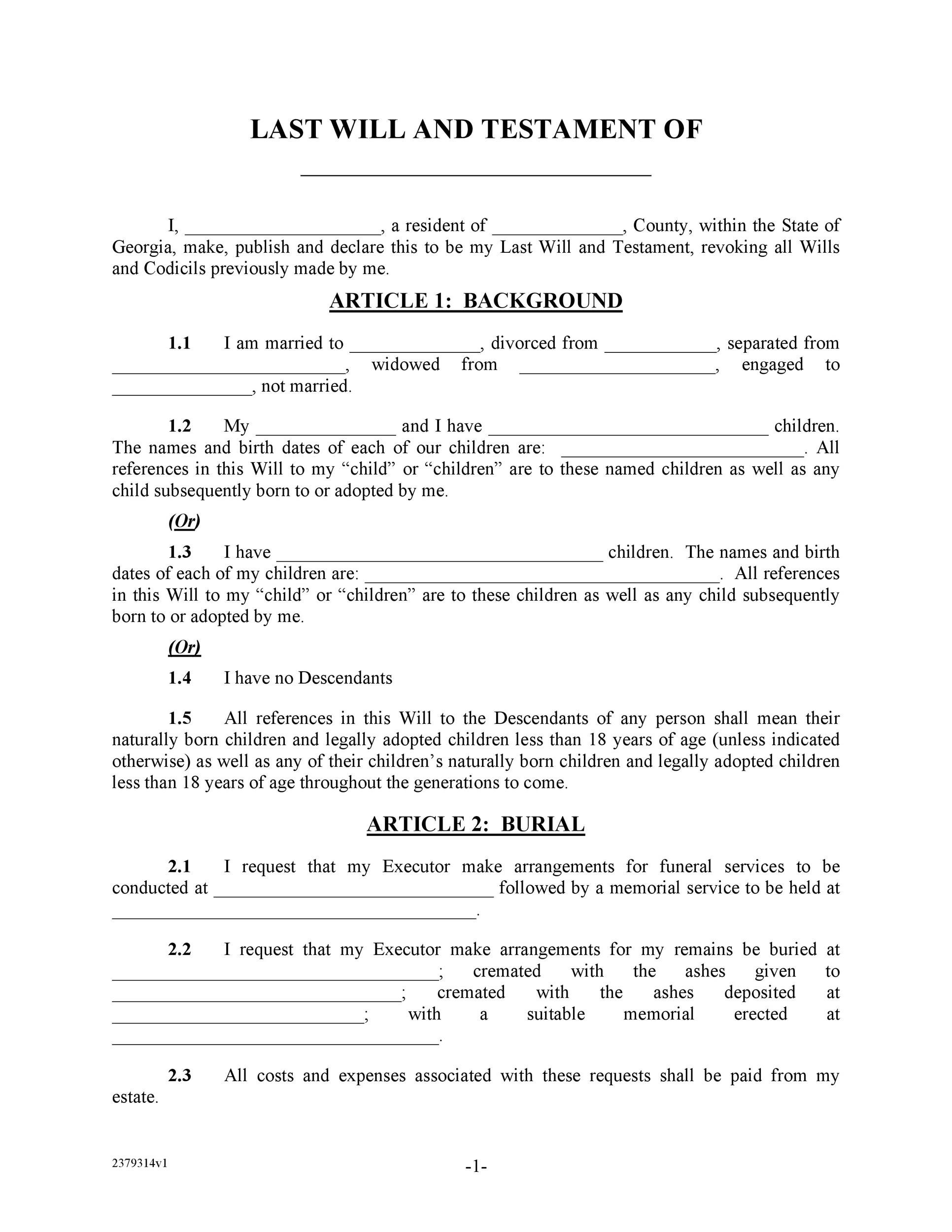 Free Printable Last Will Forms Printable Forms Free Online