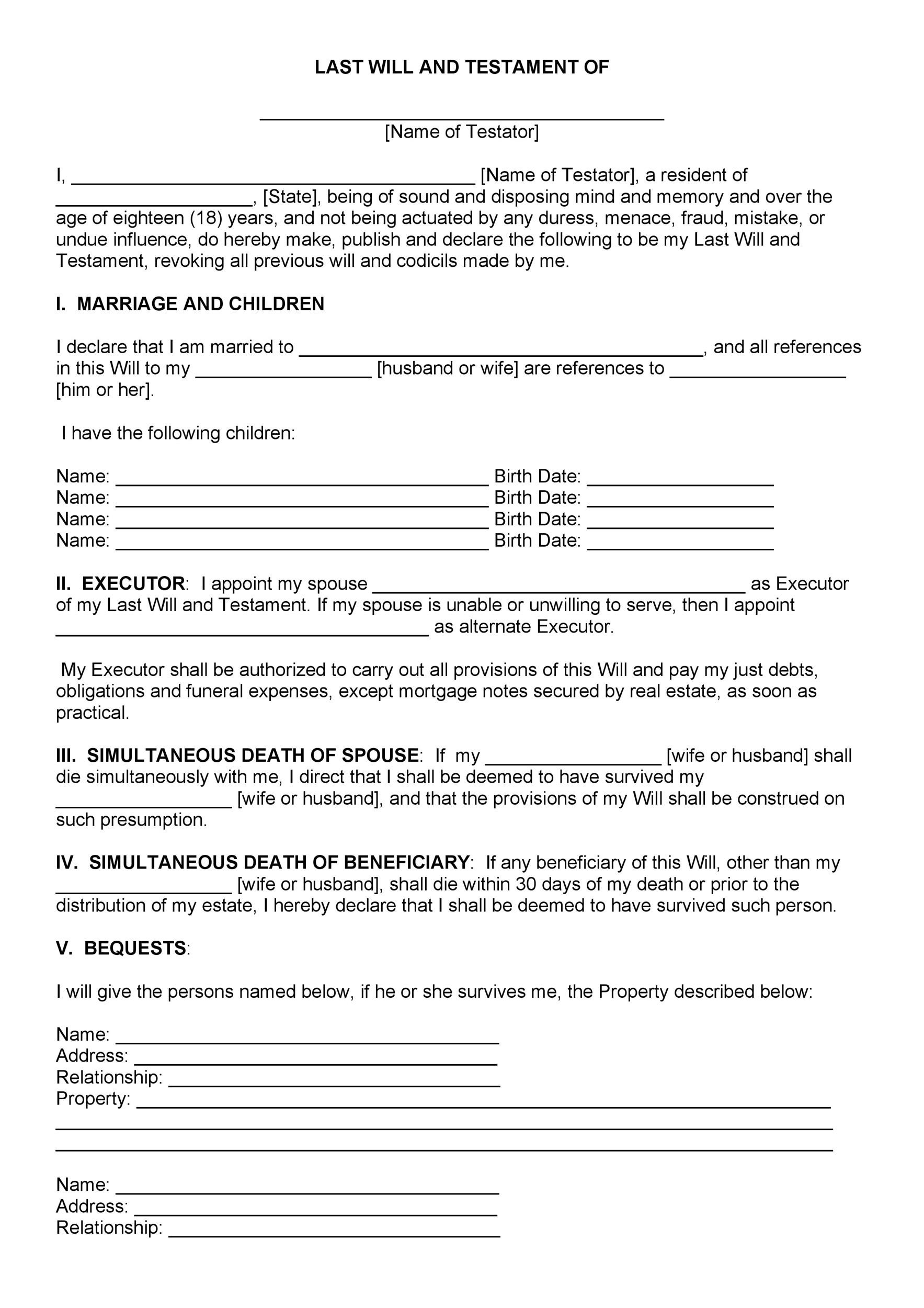 Free Printable Last Will Template Printable Templates