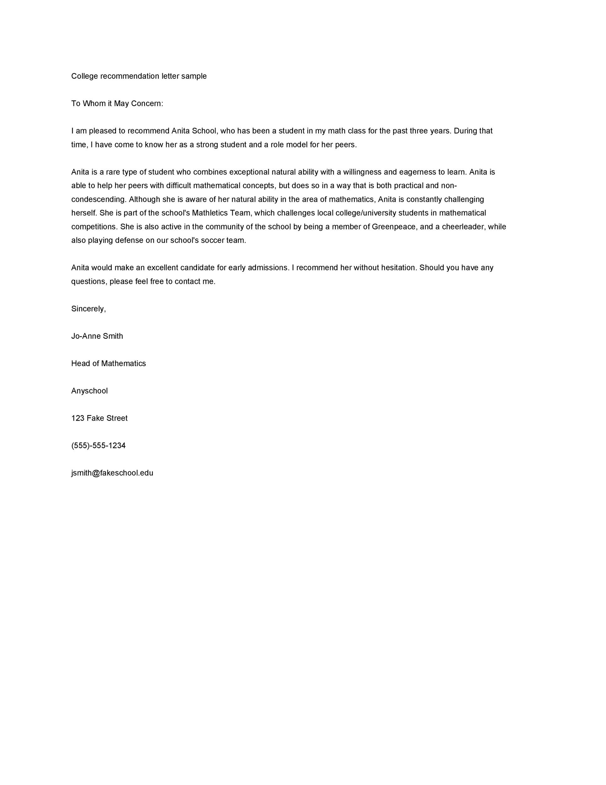 Free Printable Reference Letter Template