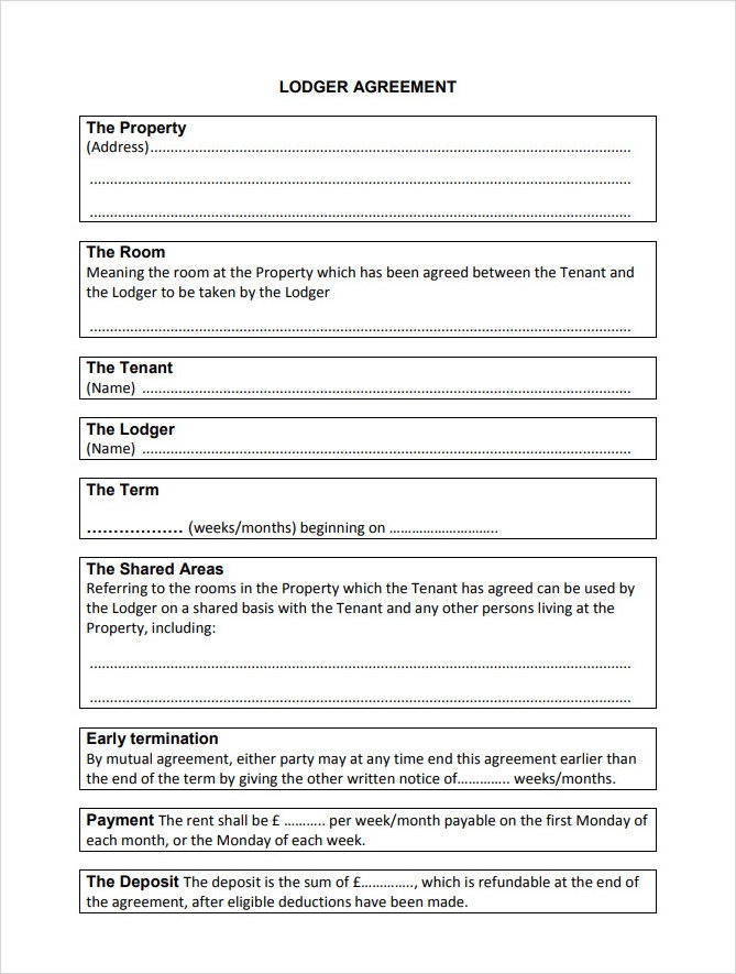 Printable Lodger Agreement Template Free