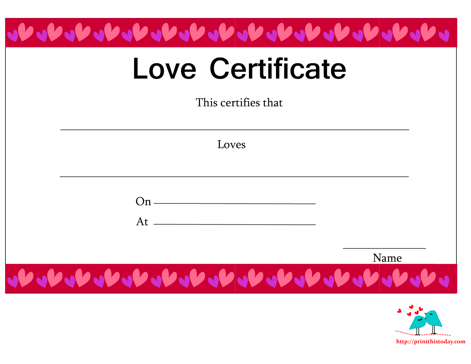 Free Printable Love Certificates