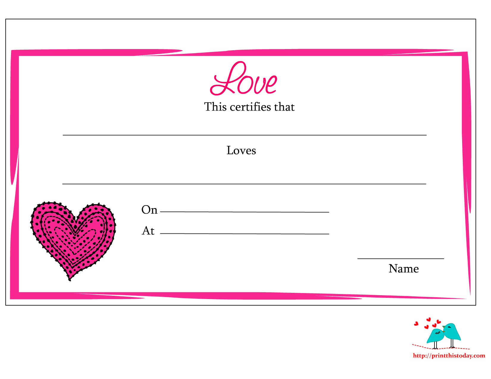 Free Printable Love Certificates