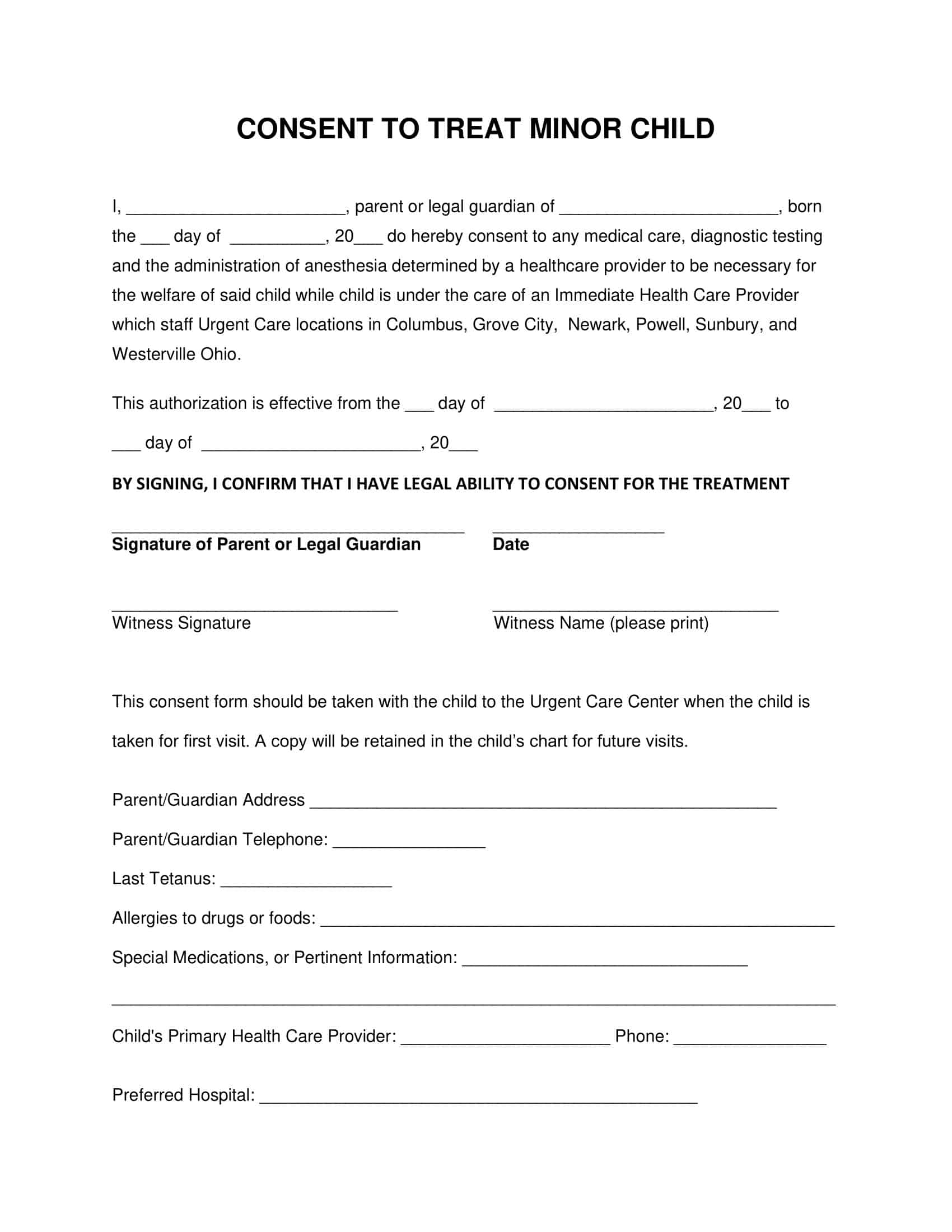 Free Printable Medical Consent Form For Grandparents