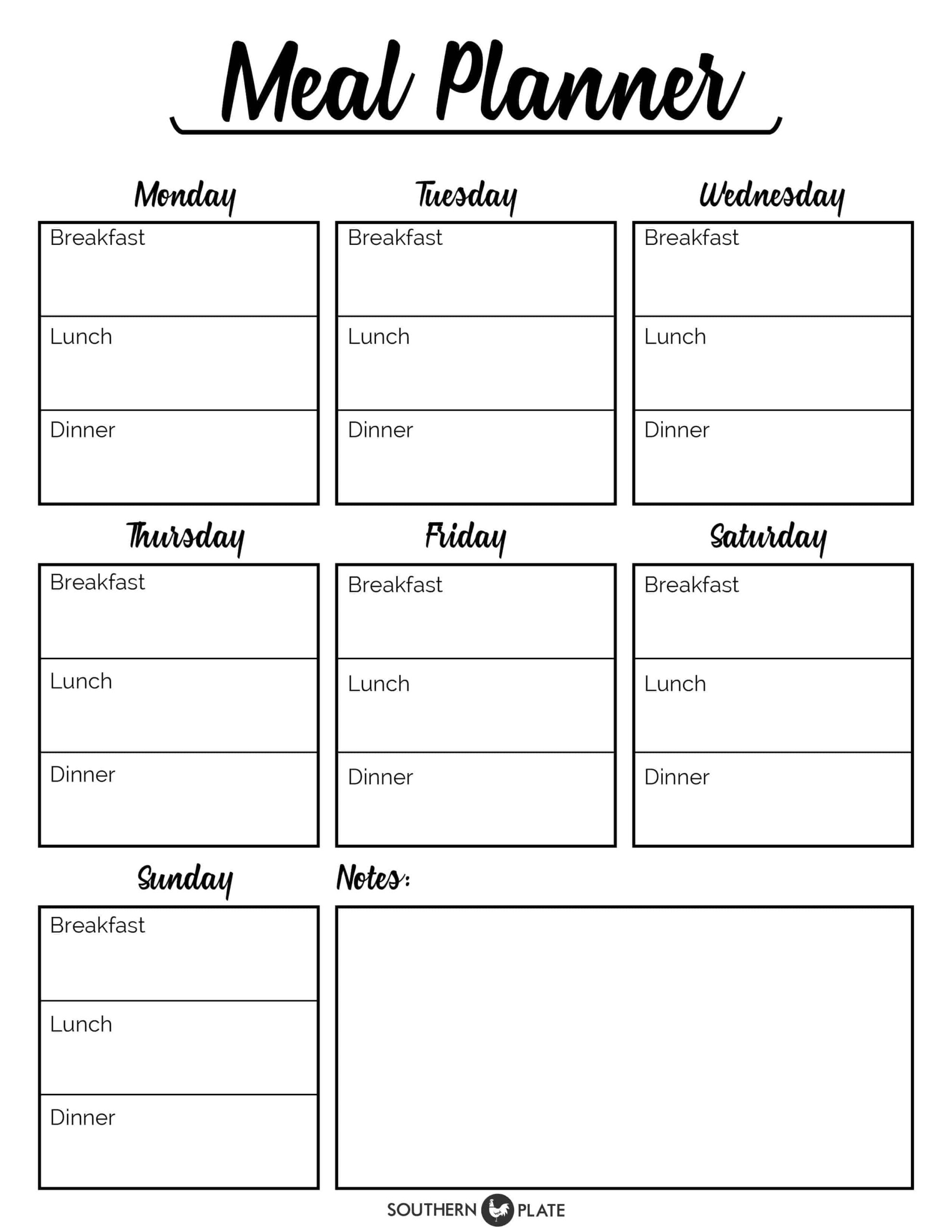 Free Printable Menu Planner Sheet Southern Plate
