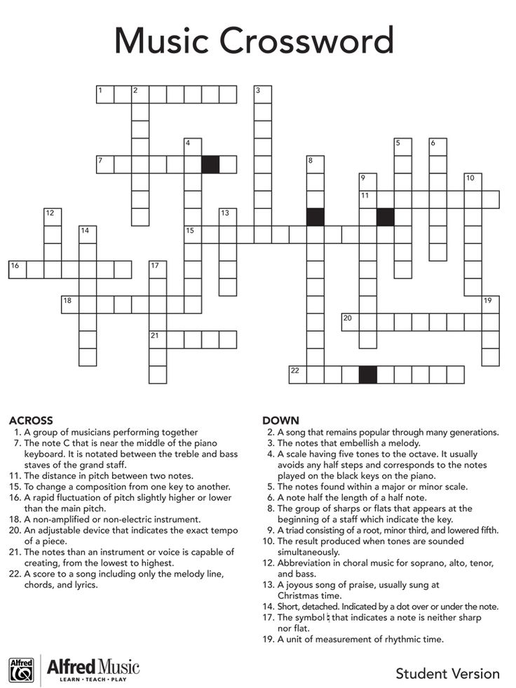 Free Printable Music Crossword Puzzles