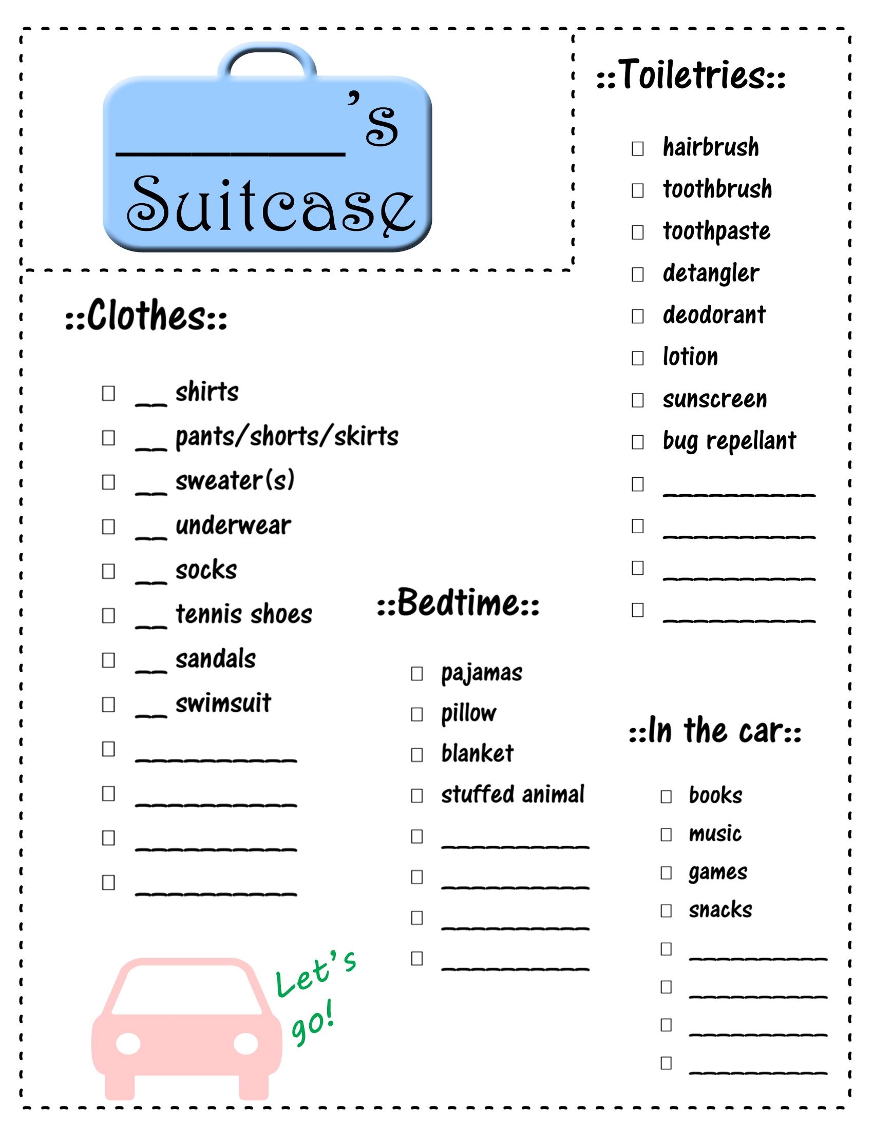Free Printable Packing List For Kids Tedy Printable Activities
