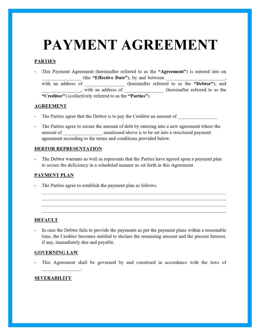 Free Printable Payment Agreement Form