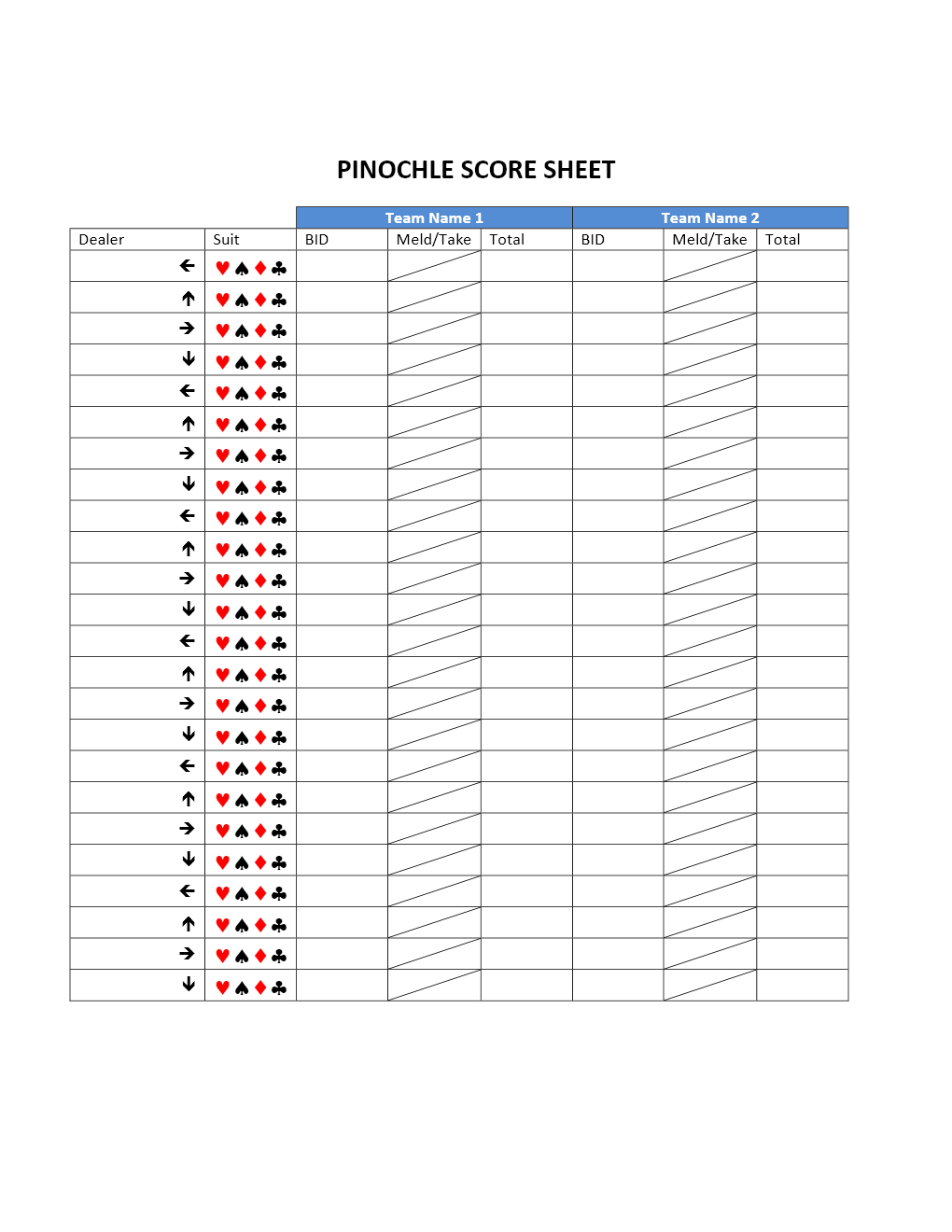 Free Printable Pinochle Score Sheets