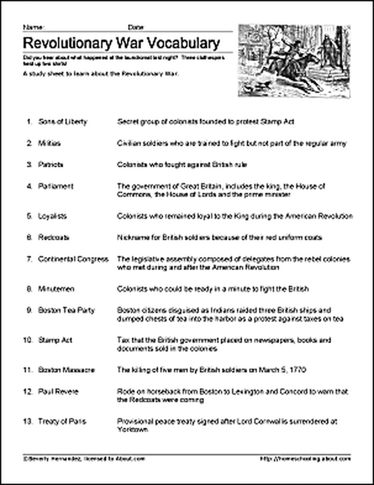 Free Printable Revolutionary War Worksheets