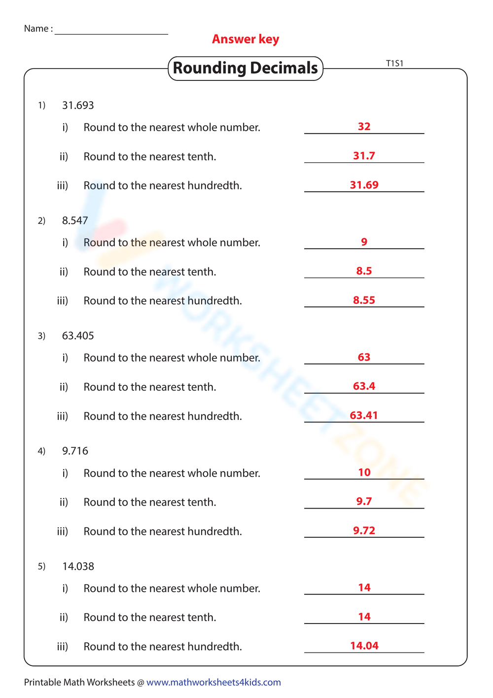 Free Printable Rounding Decimals Worksheets For Students