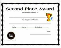 Free Printable Second Place Award Certificates