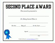 Second Place Certificates Free Printable