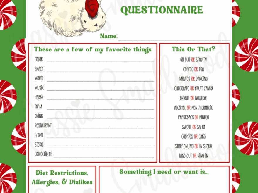 Free Printable Secret Santa Questionnaire Templates Cassie Smallwood