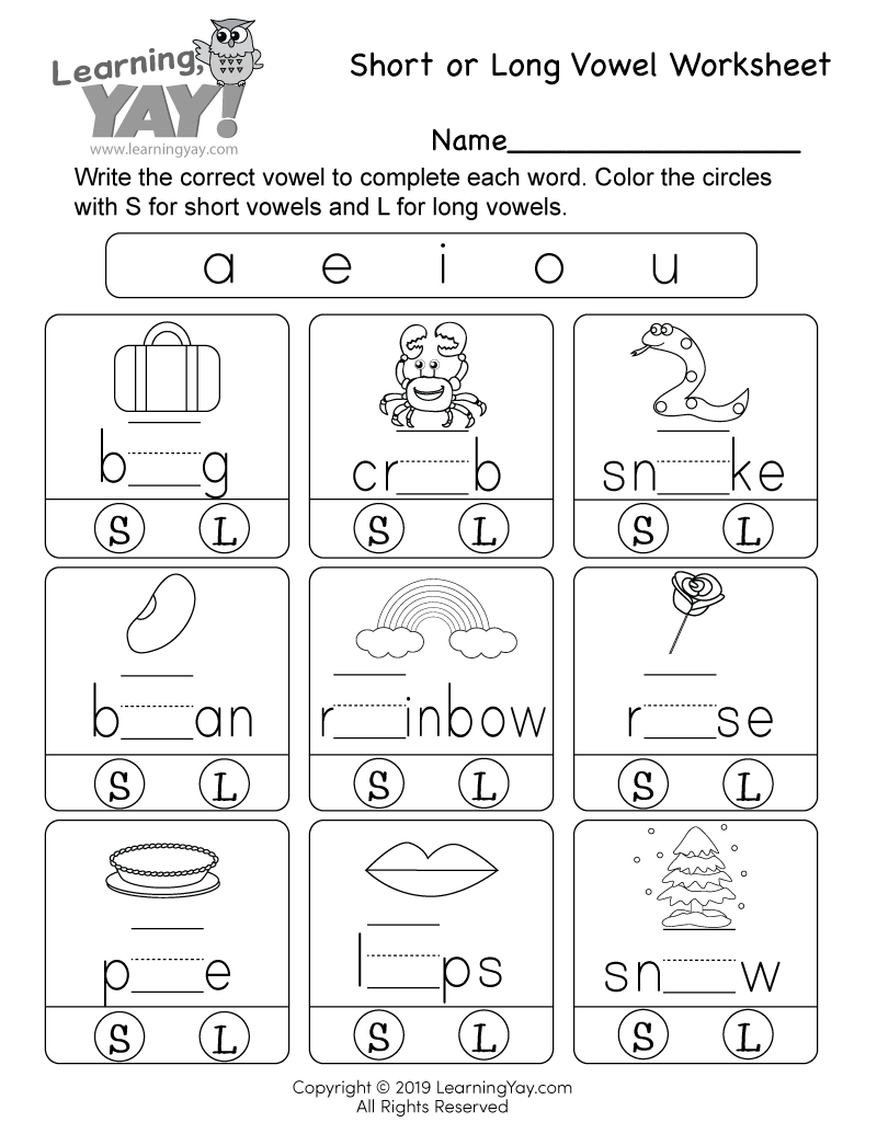 Free Printable Short Vowel Worksheets