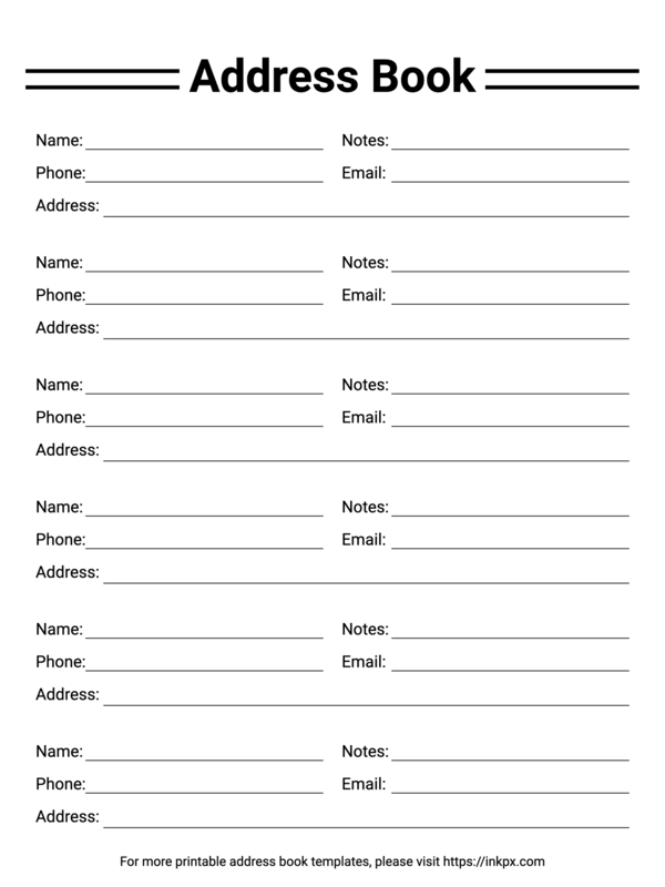 Free Printable Simple Minimalist Address Book Template InkPx